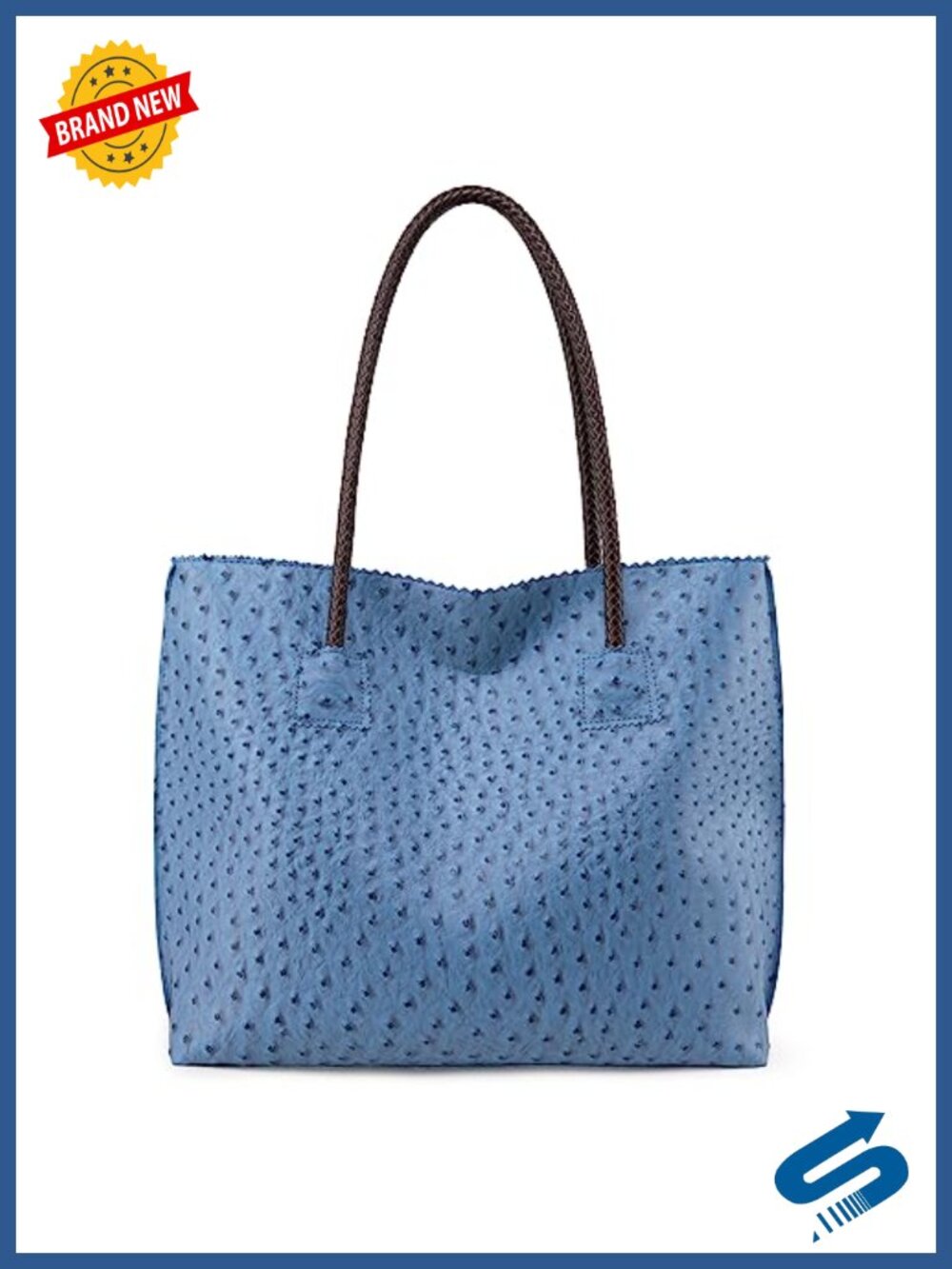 Ostrich Vegan Leather Tote Bag with Zipper Large Shoulder Purse